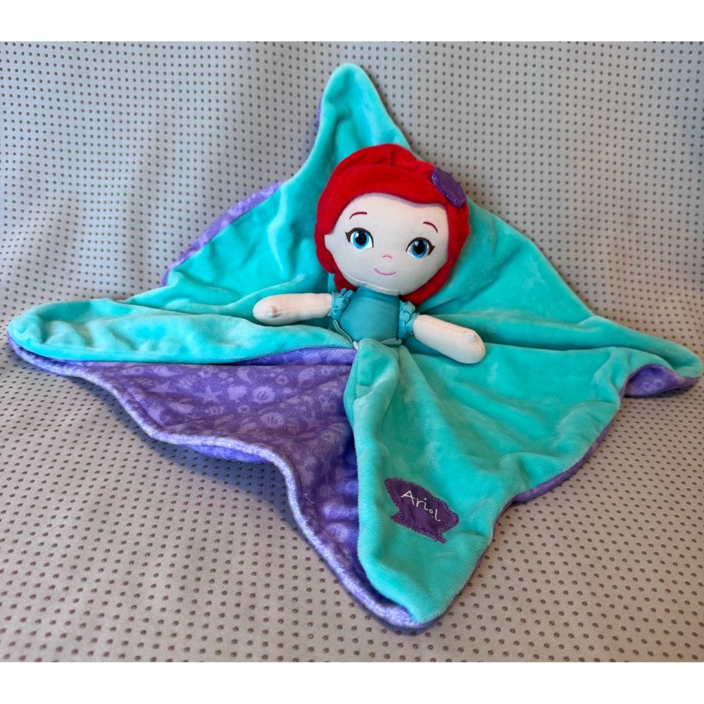 Disney Baby Ariel Little Mermaid Security Blanket Lovey Plush Teal Purple Shell